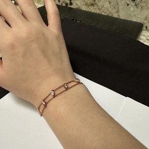 Swarovski (Swan Signed) Crystal Pink Heart Adjustable Bracelet Rose Gold Tone